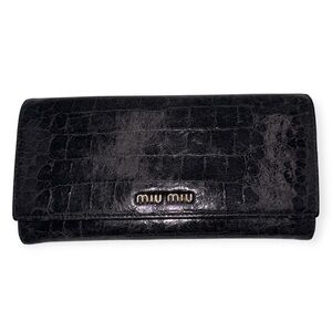 Miu Miu Black Croc-Embossed Waller